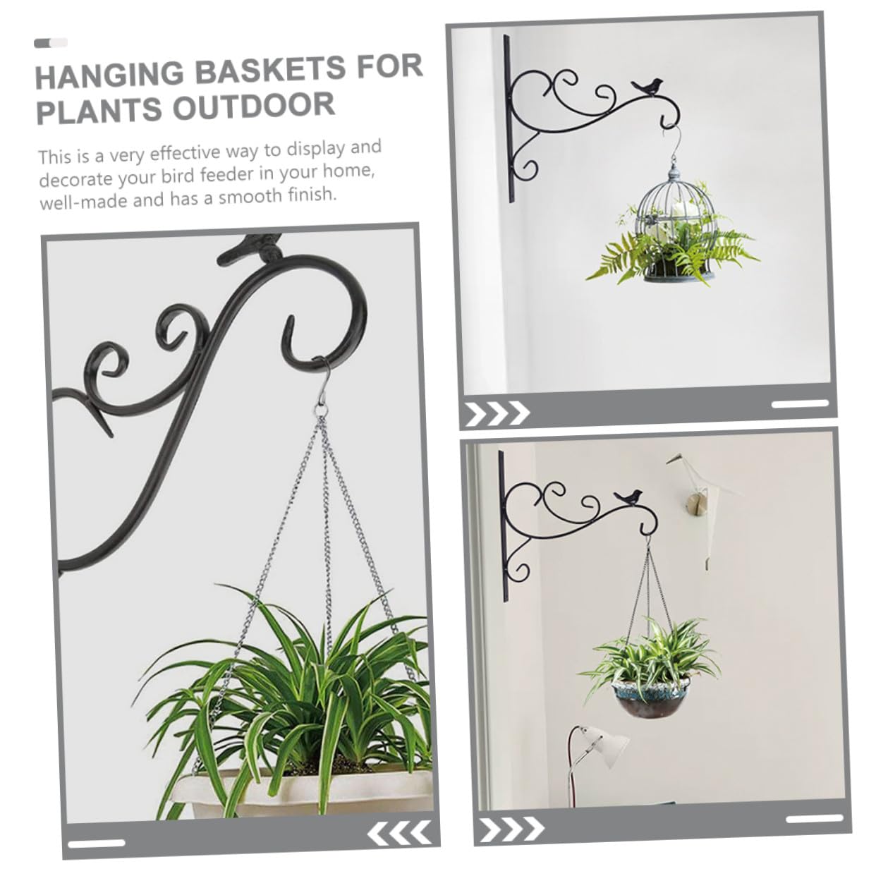 Crochet Mural pour Jardinière Suspendue Noir Fer, Lot de 2 Set de Set