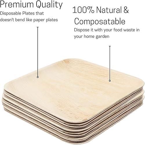 Miniatura 3 de Platos cuadrados de hoja de palma de 6 pulgadas 50 unidades, bandejas de cena resistentes y ecológicas desechables I Platos biodegradables de hoja