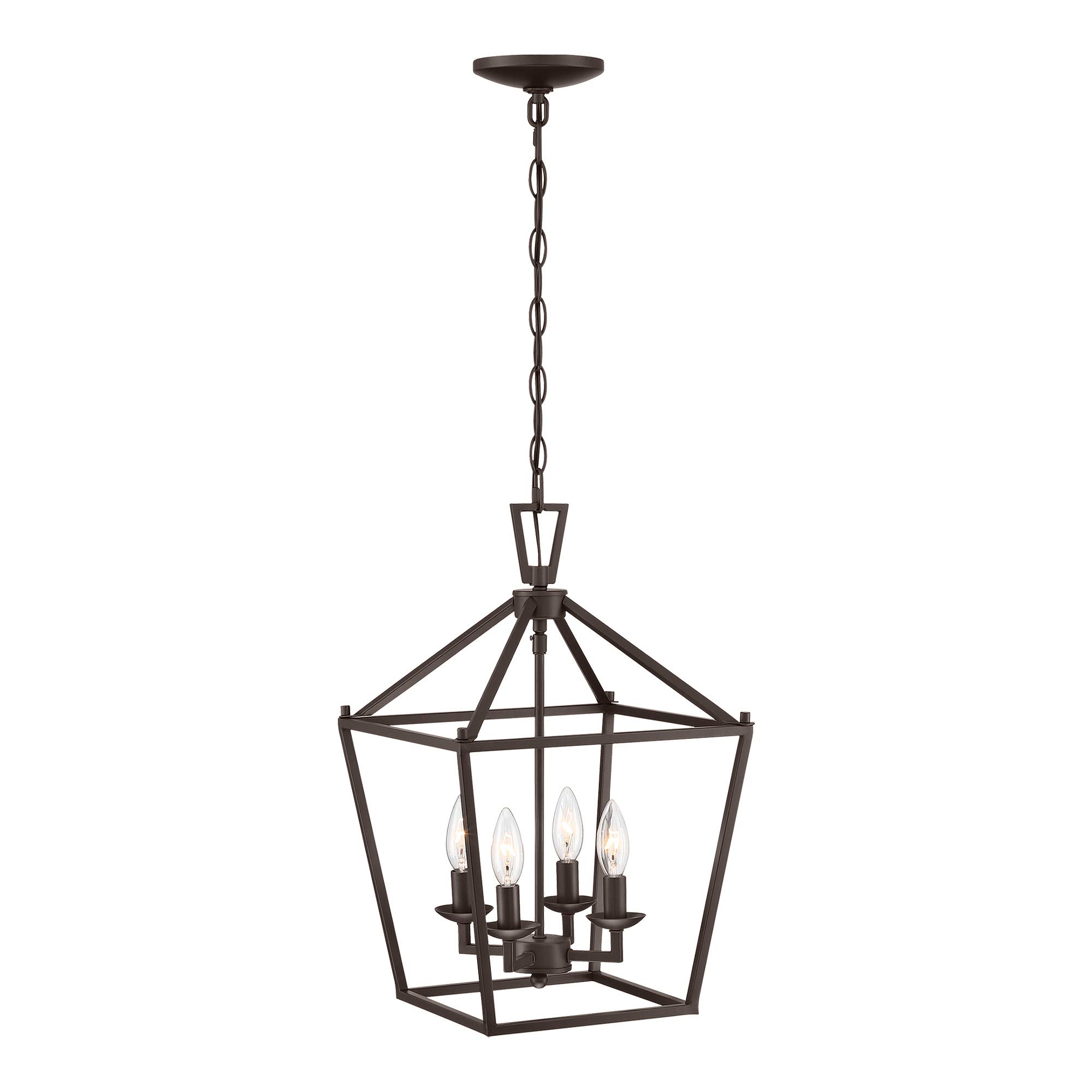MOTINI 4-Light Bronze Lantern Pendant Light 12" Geometric Cage Farmhouse Chandelier Chain Hanging Foyer Pendant Lighting Fixture for Kitchen Island Dinning Room, Oil Rubbed Bronze Finish