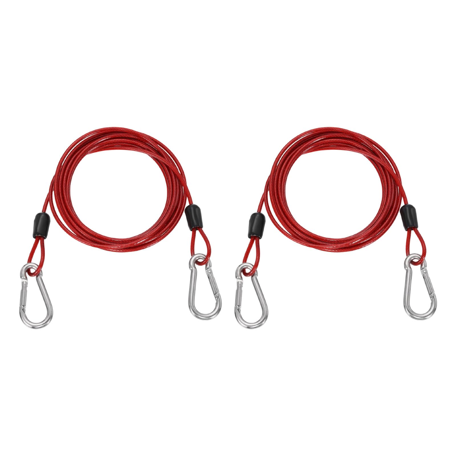 PATIKIL 2m Security Steel Cable with Snap Hook, 2Pcs PVC Coated Flexible Double Loop Wire Rope Bike Cable Lock Security Chain for Outdoor Travel Luggage, Clear Red