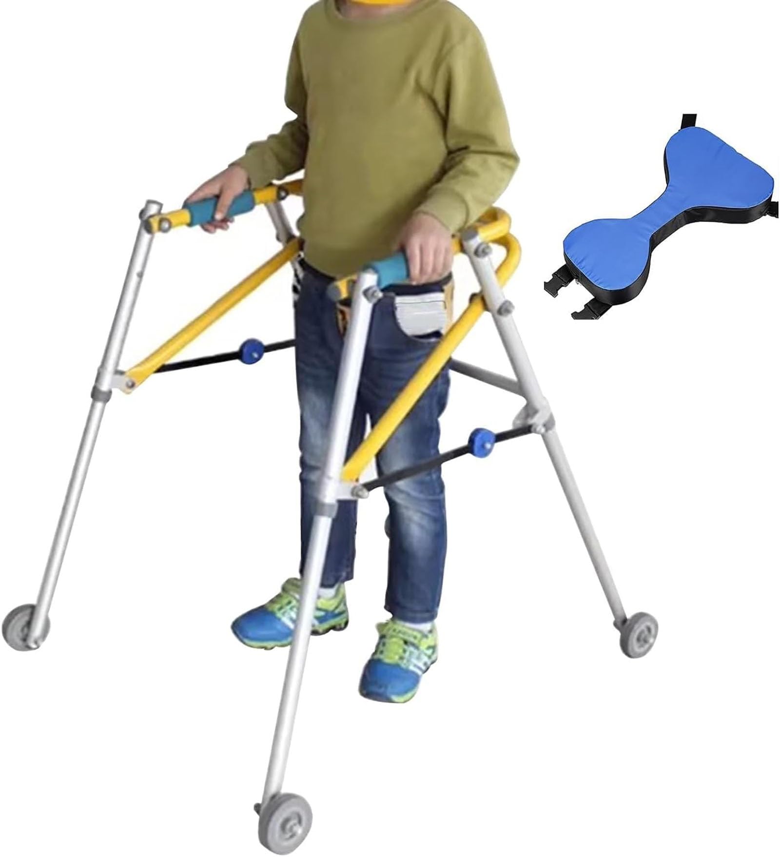 Andador Plegable para Niños con Ruedas, Ligero Andador de Aleación de Aluminio Regulable en Altura, Andador Infantil Tamaño Anti-Retroceso para Discapacitados Lesionados Entrenamiento de Rehabilitació