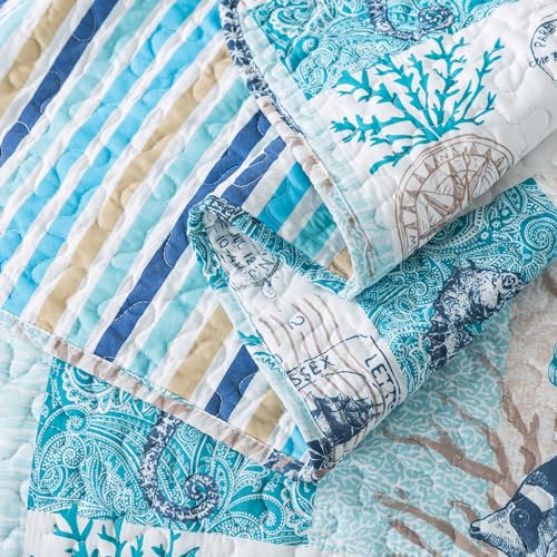NEWLAKE Quilt Bedspread Sets - West Coastal Pattern Reversible Coverlet Set, Queen Size
