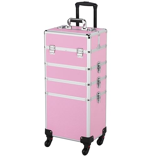 Yaheetech 4 in 1 Kosmetikkoffer groß Schminkkoffer Kosmetikorganiser Multikoffer Schmuckkoffer Friseurkoffer Handgepäck Beauty Case Rosa - Rosa
