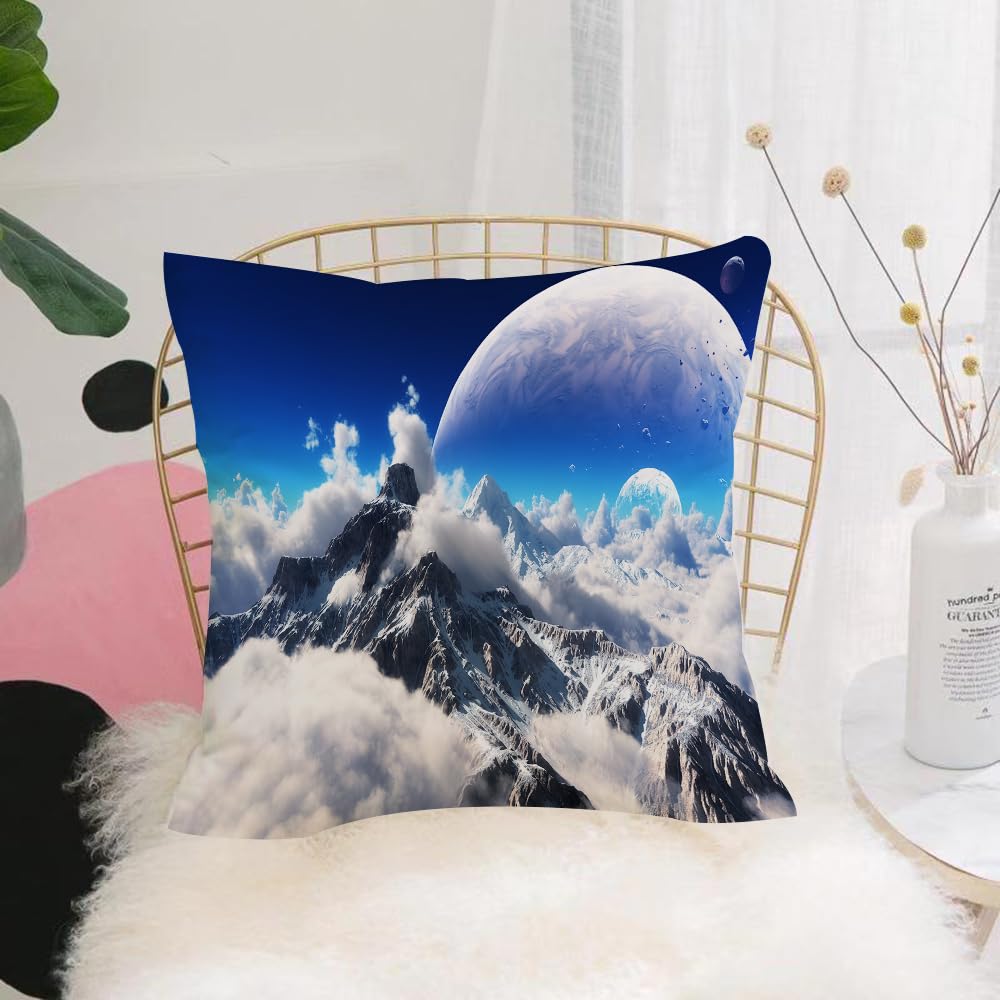 HYMSXW Cushion Cover,Throw Pillow Case Home Decorative for Living Room Bedroom Sofa Chair 20X20 Inch,Fantasy,Celestial View of Snow Capped Mountains and A Transpar,Pillowcase 50X50cm