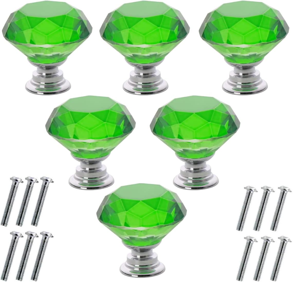 Akstore 6 Pcs Crystal Glass Cabinet Knobs 30mm Diamond Shape Drawer Kitchen Cabinets Dresser Cupboard Wardrobe Pulls Handles (30mm, Clear)