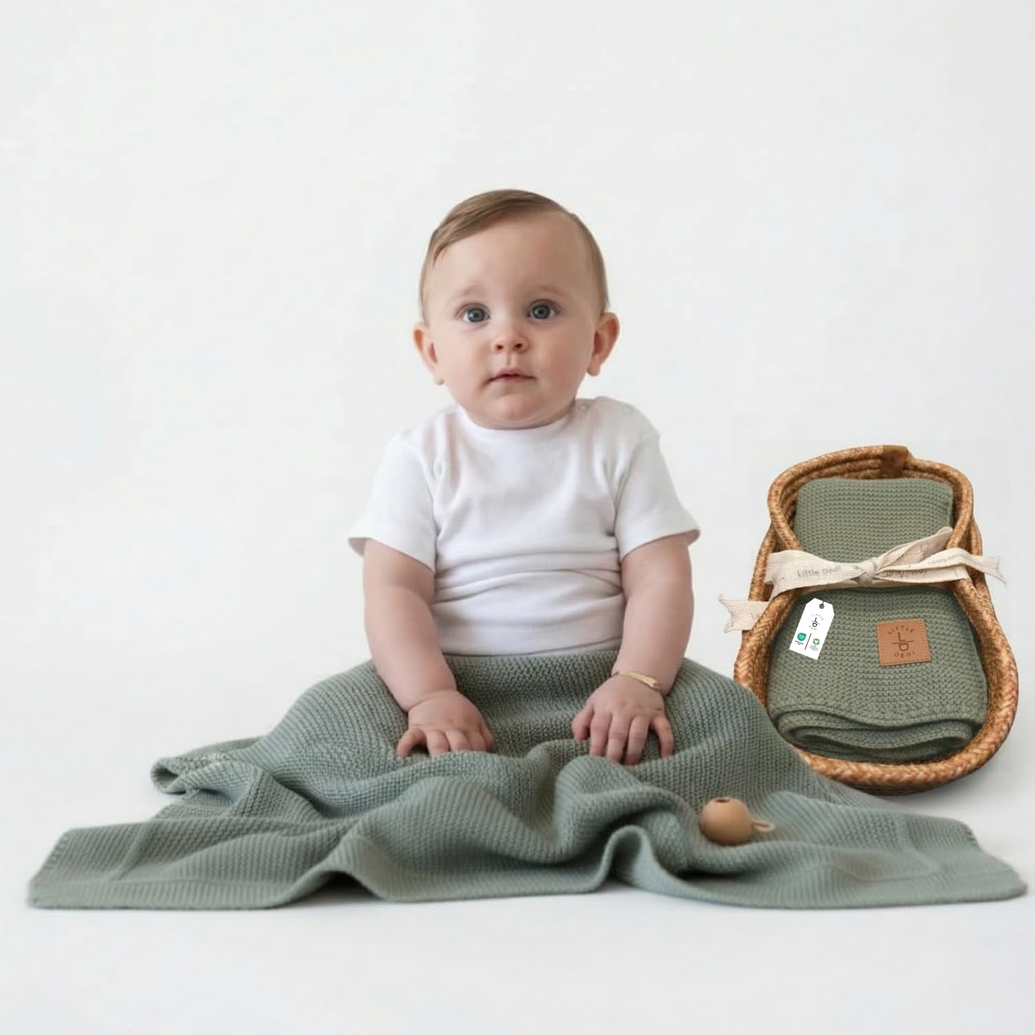 Little Dedi Aleyna GOTS-zertifizierte Bio-Decke - Babydecke aus 70% Bio-Baumwolle & 30% Tencel, atmungsaktive, leichte Decke für Kinderwagen & Wiege für Neugeborene - Grün