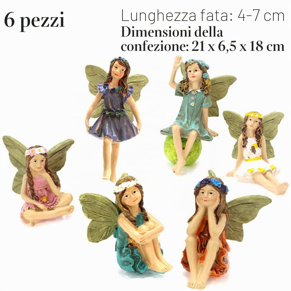 Statuette Fate in Miniatura, 6 Pezzi Statua di Fata in Resina in Miniatura, Accessori Giardino Fatato, Mini Ornamenti Fatato Figurine All'Aperto, per Torte Compleanno e Giardino Decorazione