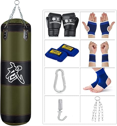 Sfeexun Bolsa de boxeo para hombres, mujeres y niños, juego de bolsa de boxeo para interiores y jardines, sin rellenar con guantes de perforación,