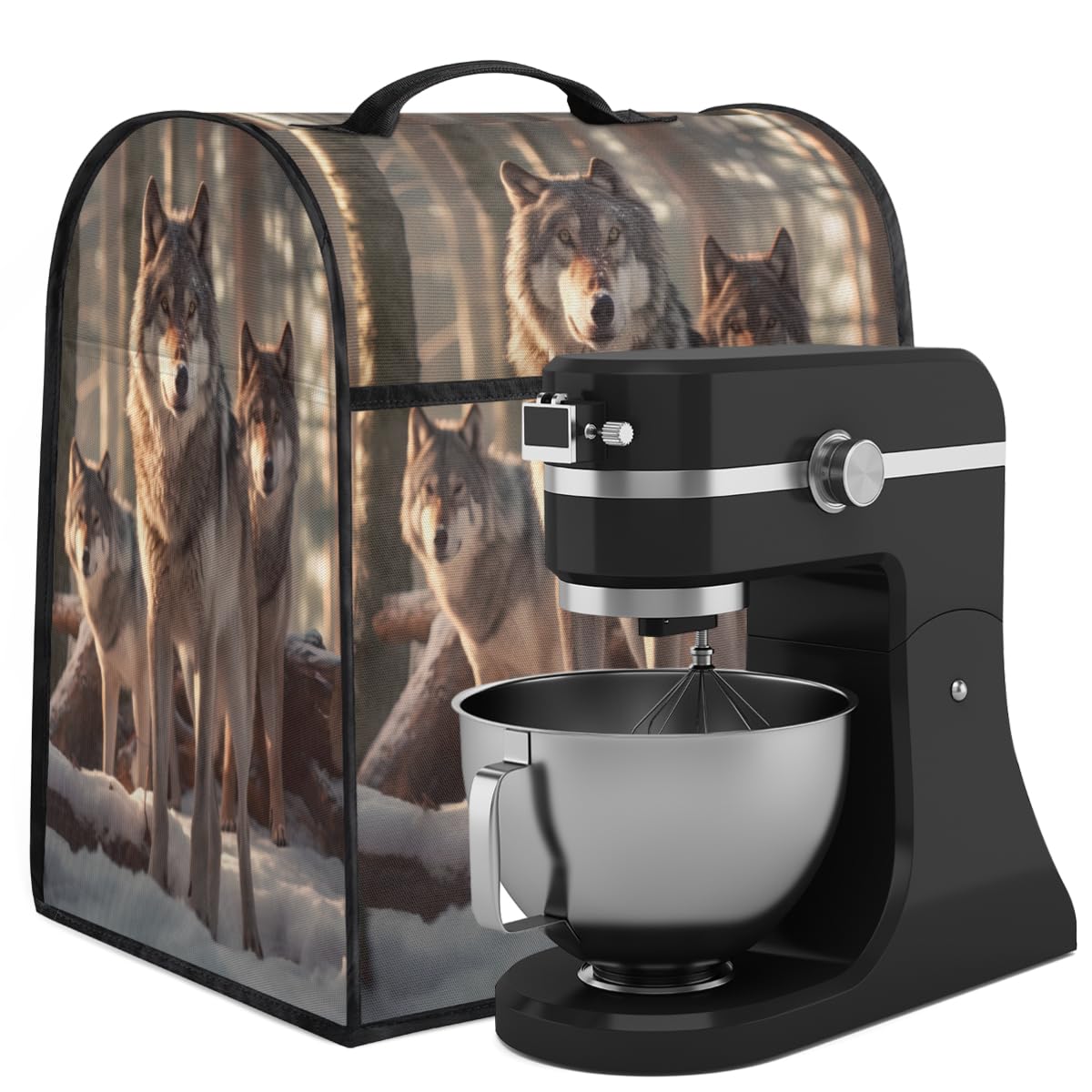 Coffee Maker Cover Winter Animal Wolf Kitchen Appliance Covers Small Appliance Covers Blender Cover Juicer Cover Dust Covers for Kitchen Appliances with Top Handle and Pockets,Washable,C258