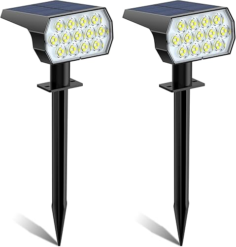Miniatura 1 de Focos solares impermeables para exteriores IP65, 2 paquetes52 LED 2 en 1 focos solares de paisajismo, 3 modos de iluminación, luz solar de