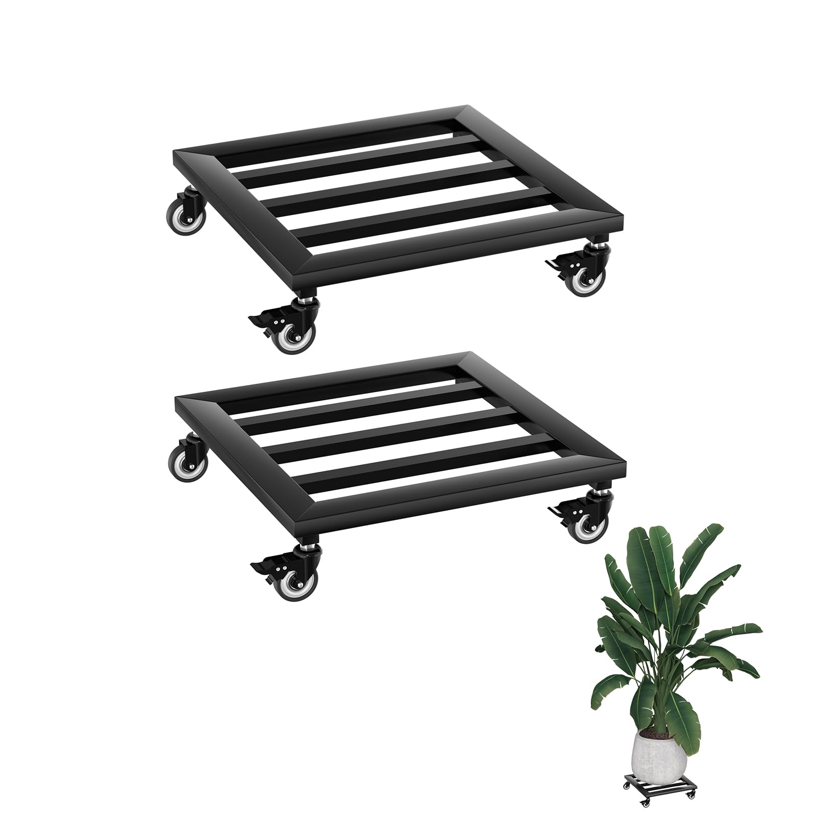 UISEBRT 2 unidades de ruedas para plantas de metal, 30 cm, cuadradas, posavasos con ruedas con cerradura, rodillo de flores de hierro forjado para exterior, interior, decorativo, jardín tipo A