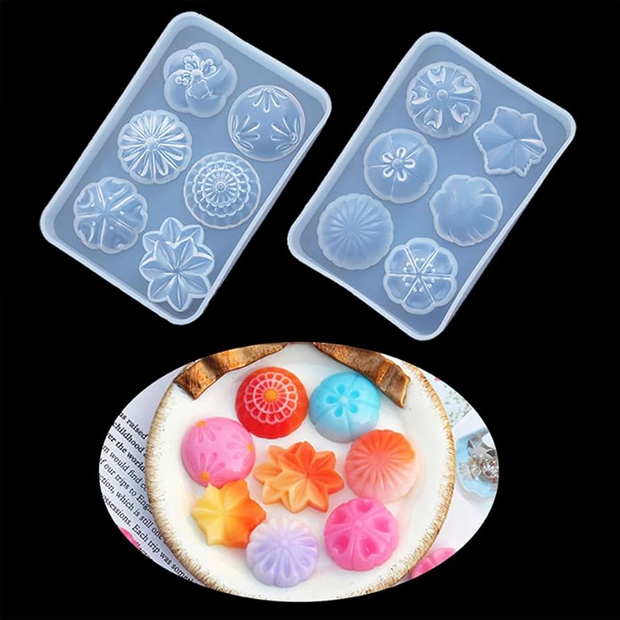 FineInno 和菓子形 お菓子 和風 大福形 団子形 シリコンモールド ハンドメイド UVレジン型 DIY 手作り 12種類 2セット (和菓子形)