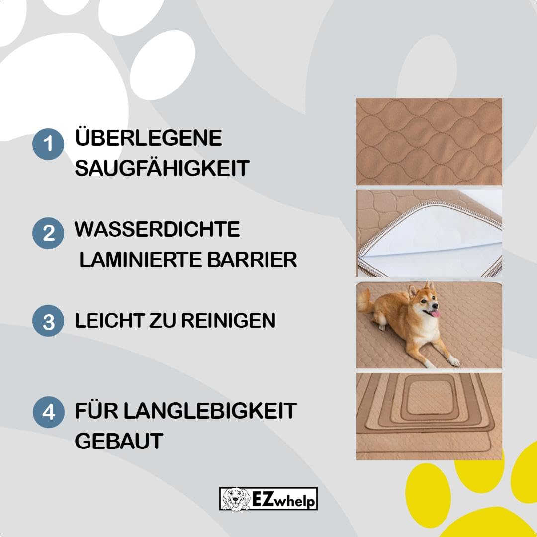 EZwhelp Wiederverwendbare Inkontinenzunterlage Waschbar für Hunde | Wasserfeste PIPI Matten für Hunde | Welpen Zubehör | Hundebett | Trikot-Rückseite | Hundezubehör | 119x119 cm