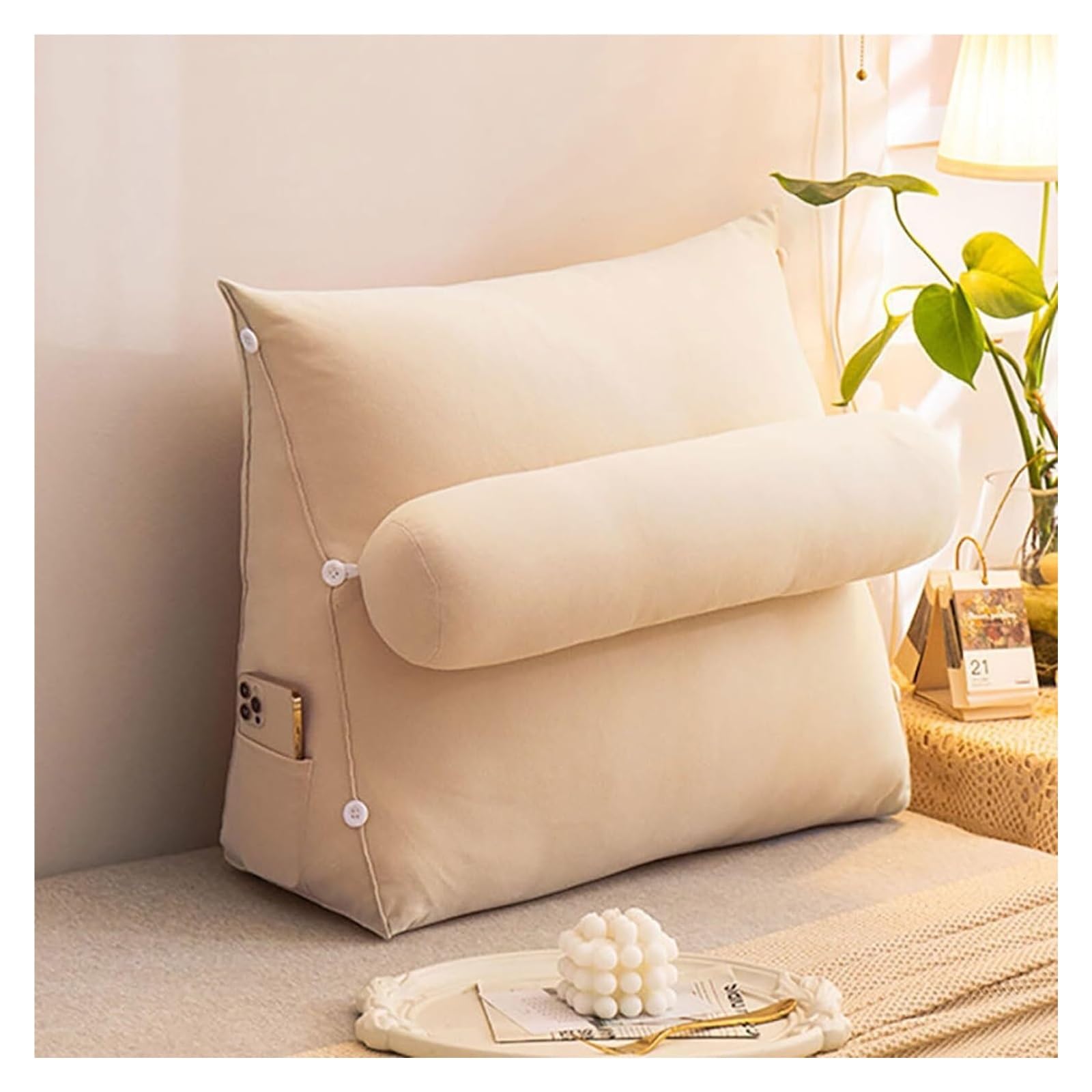 YKMYXZ support pillow， Velvet | Great For BackRest Lumbar Support | And Durable Beanbag Ergonomic For(Champagne,45 x 50 x 22 CM)