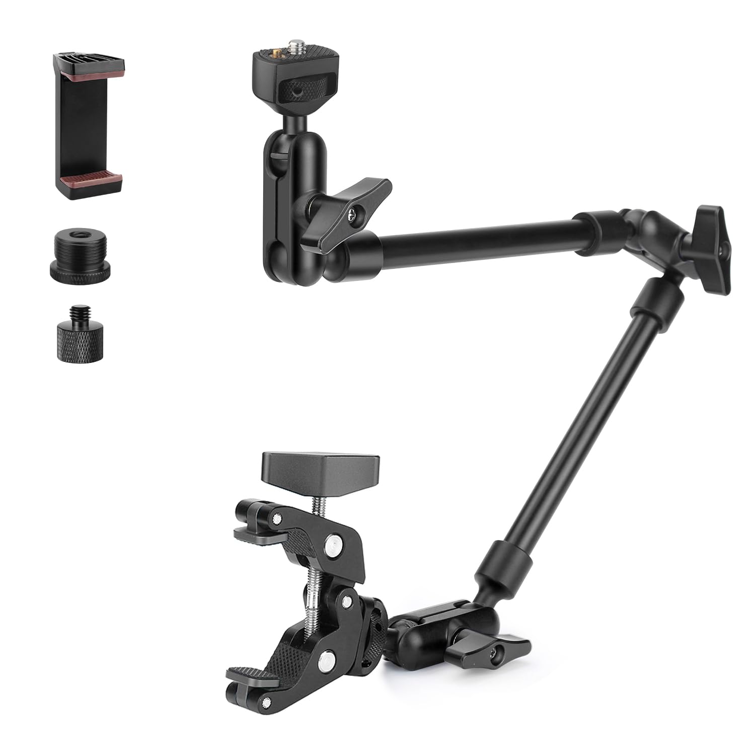 22" Magic Arm with Clamp, 360° Flexible Camera Desk Mount & Clamp, Overhead Desk Mount, Articulating Friction Boom Arm with Thread Adapter for Webcam, Microphone, Action Camera, Light - Black-image-31