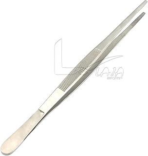 LAJA Imports | Heavy Duty Stainless Steel All-Purpose Forceps Tweezer Tongs with Serrated Tips, Comfortable Ridged Handle, for Beauty, Cooking and General Purpose