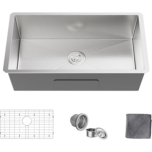 28 Inch Undermount Kitchen Sink - 28 x 18 Stainless Steel Kitchen Sinks 16 Gauge Single Bowl 9" Deep Handmade Sink with Brushed Finish, Round Corner
