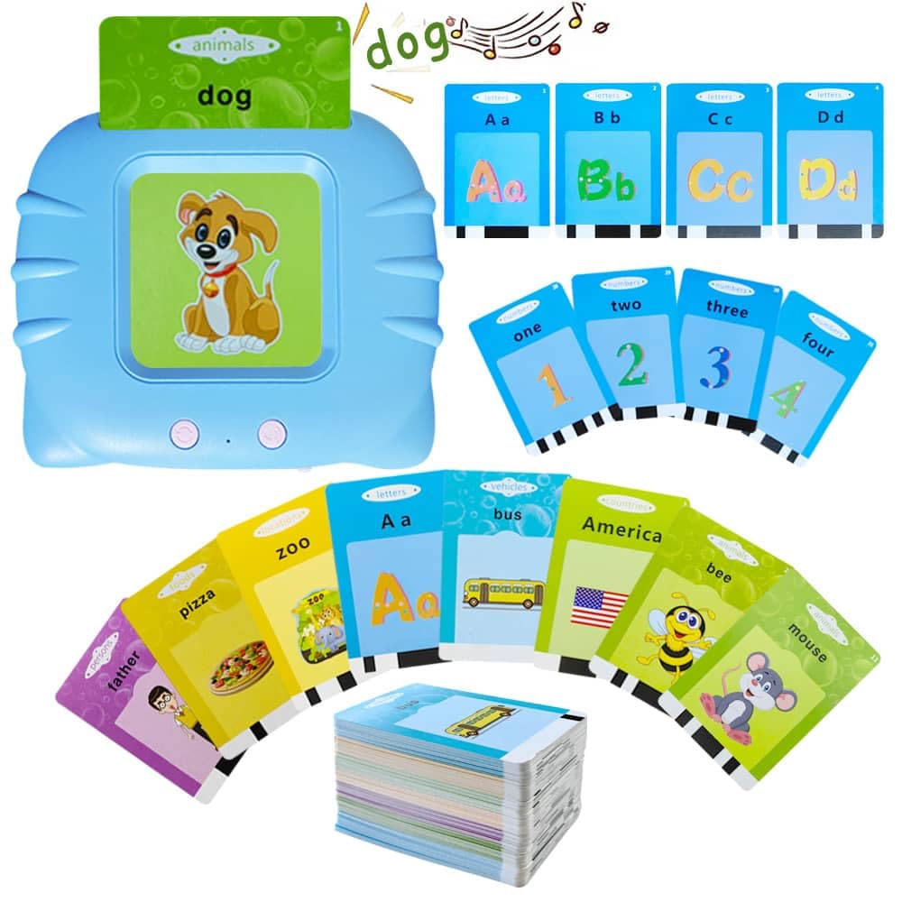 Talking Flash Cards with 382 Sight Words, Toddler Toys for Boys and Girls, Montessori Toys, Pocket Speech for Toddlers, Talking Flashcards for Toddlers 1-3, Autism Sensory Toys (Blue)