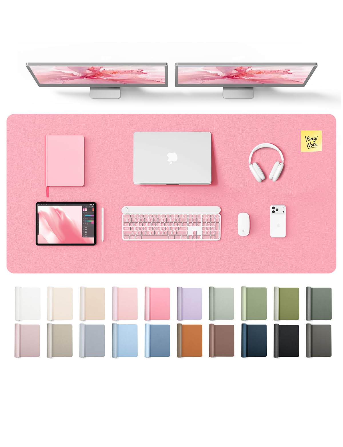 YSAGi Leather Desk Pad Protector Pink 55" x 24" | Large Mouse Pad for Office & Home - main product image