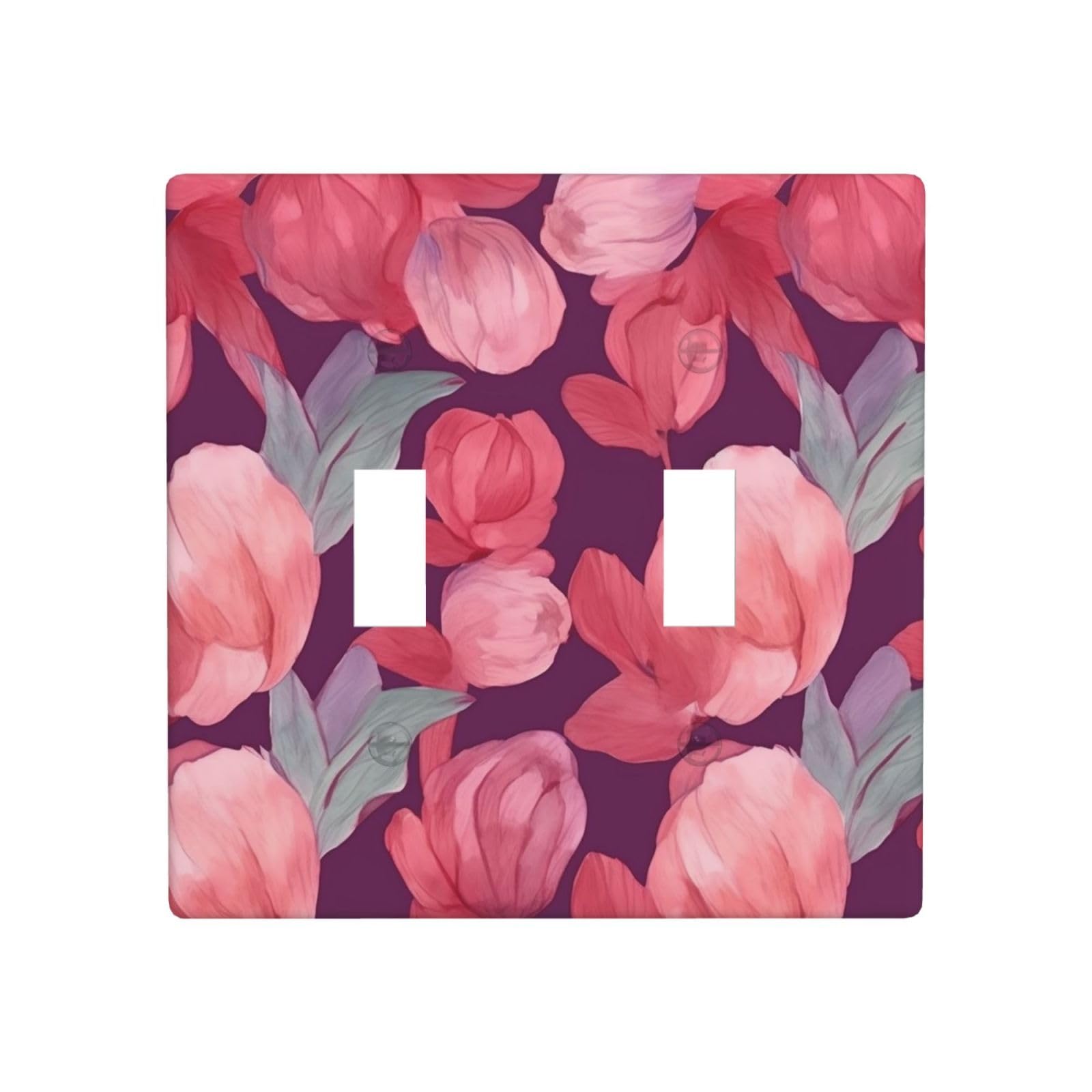 Aceprints Peony Petals Pattern 2 Gang Double Toggle Wall Plates, Unbreakable Decorative Duplex Light Switch Plate Covers Electrical Switchplate Cover Faceplate For Bathroom Kitchen Decor