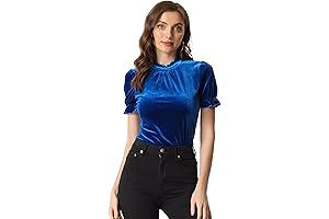 Women's Ruffle Collar Blue Velvet Top