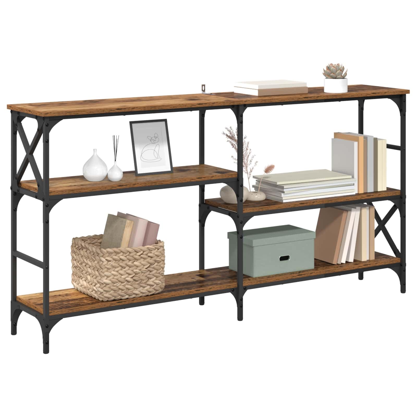 Consolle Ingresso Legno Ingegnerizzato e Metallo 150x29x76,5 cm | Mobile versatile per corridoio e soggiorno con tre ampi ripiani in stile industriale, portata fino a 75 kg.