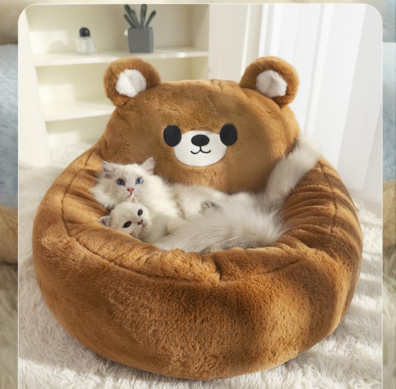 review Cute Cat Bed for Indoor,Cute Cat Dog Bed Tent with Removable Washable Cushioned, Cat Cave,Dog Bed Calming Fluffy Plush Dog Bed Puppy Bed,Hug Sleep Cuddle Pet Beds-M:23.6