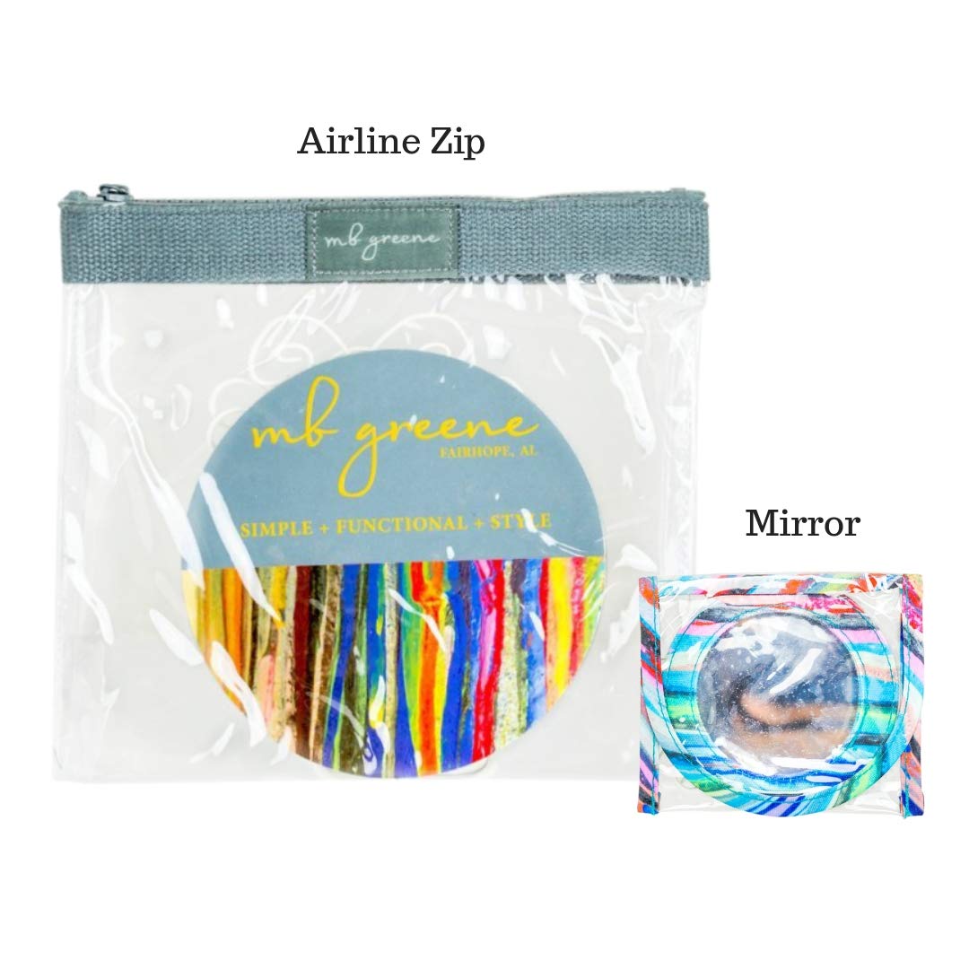 MB Greene Designer 2 Piece Coordinating Mirror and Grey Airline Zip TSA Compliant Travel Bag Toiletry Organizer Cosmetic Case