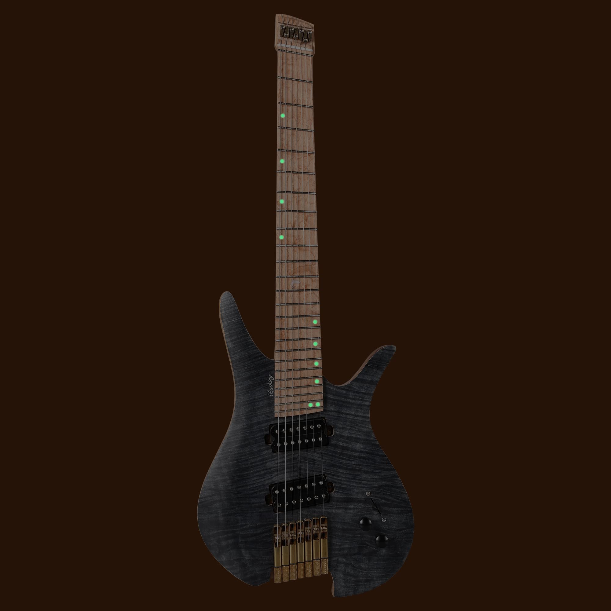 Batking Reise Gitarre Headless E-Gitarre, 7 Saiten, Fächer, Reisegitarre (Matte Black)