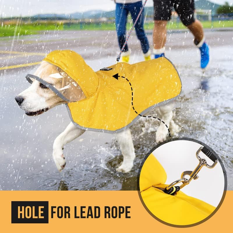 Miniatura 5 de SlowTon Impermeable para perro, chaqueta de lluvia ajustable para perro, doble capa transparente, poncho impermeable para perro con correas