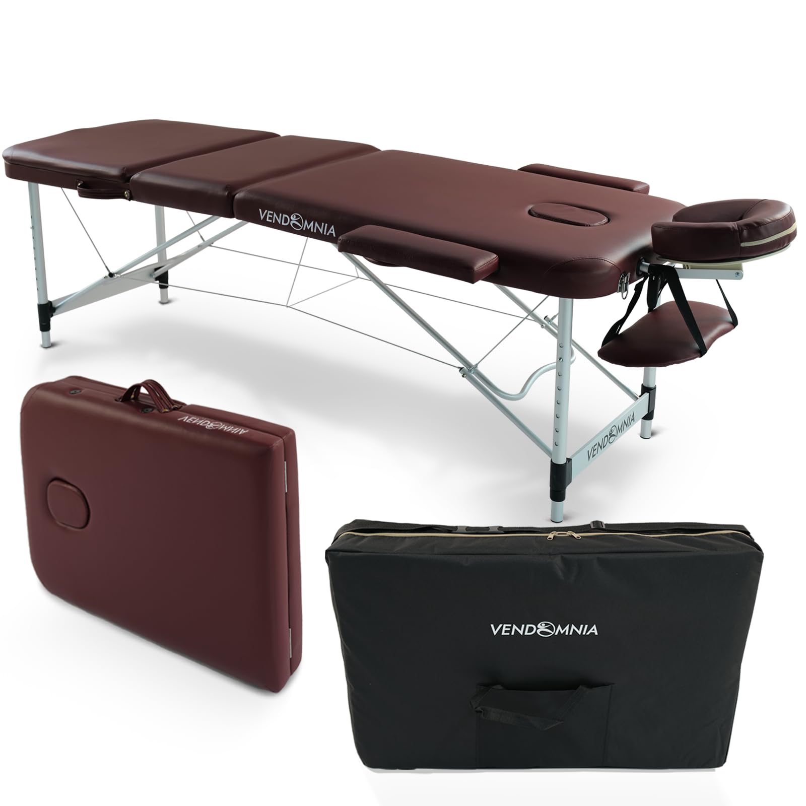 VENDOMNIA Mobile Massageliege - Aluminium mit 3 Zonen höhenverstellbar inkl. hochwertiger Kopfstütze Tasche Armlehnen - Farbwahl Klappbar, Massagetisch Massagebett Massagebank Behandlungsliege