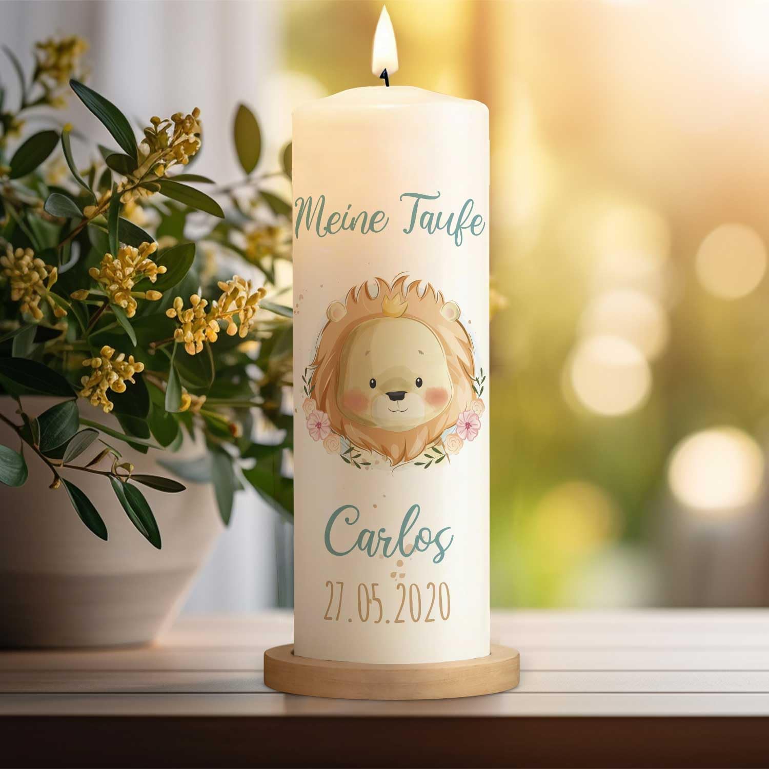 GRAVURZEILE Candela Stampata Battesimale con Nome e Data - Brillante per Battesimo - Regalo Personalizzato per Ragazze e Ragazzi - Pilastro di Alta