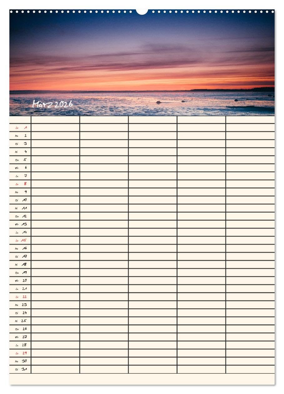 Noch mehr Föhrweh Familienplaner (hochwertiger Premium Wandkalender 2026 DIN A2 hoch), Kunstdruck in Hochglanz: Entschleunigende Landschaftsaufnahmen von der Insel Föhr (CALVENDO Orte)