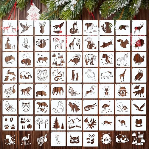 Marspark 72 Pcs Small Animal Stencils for Crafts Reusable, 3 Inch