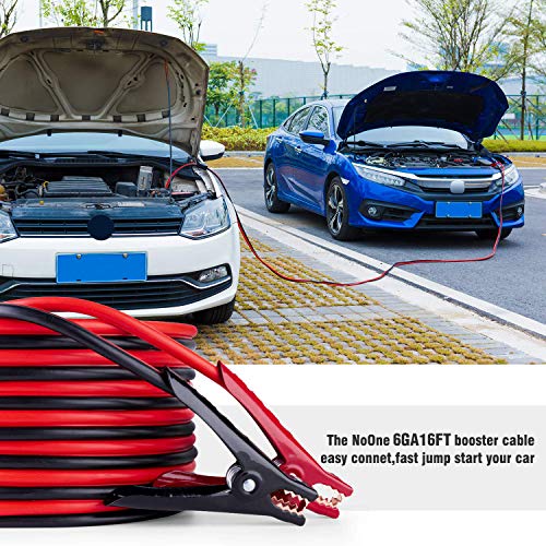 Booster Jumper Cable 6 Gauge x 16Ft with Reverse Polarity Protection, Safety Gloves,Carry Bag for Car Van Truck