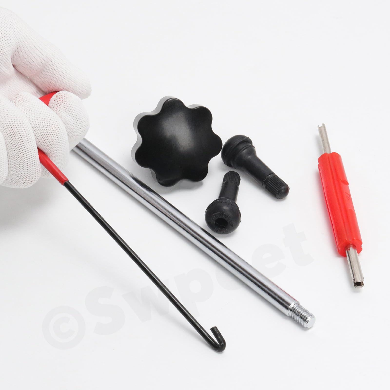 Swpeet 22pcs Szybkie narzędzie do zmiany zaworu opon z zestawem TR413 / TR414, Narzędzie do usuwania łodygi zaworu opon, Narzędzie do szybkiej wymiany rdzenia zaworu opon do wymiany wyciekających zawo