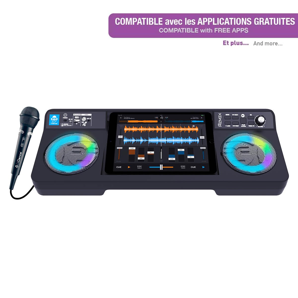 REMIX Wireless PARTYMIX mit Disco Beleuchtung + Karaoke Mic + Voice Changer + Tablet Dock Ready