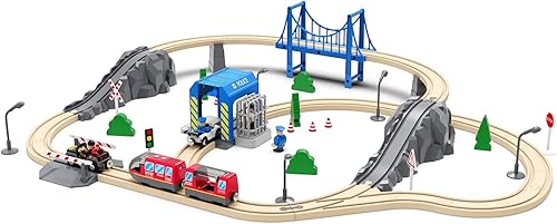 Miniatura 2 de Accesorios de tren de madera, juego de juguetes de tren magnético, escena temática, autos de tren de persecución para todas las vías ferroviarias de