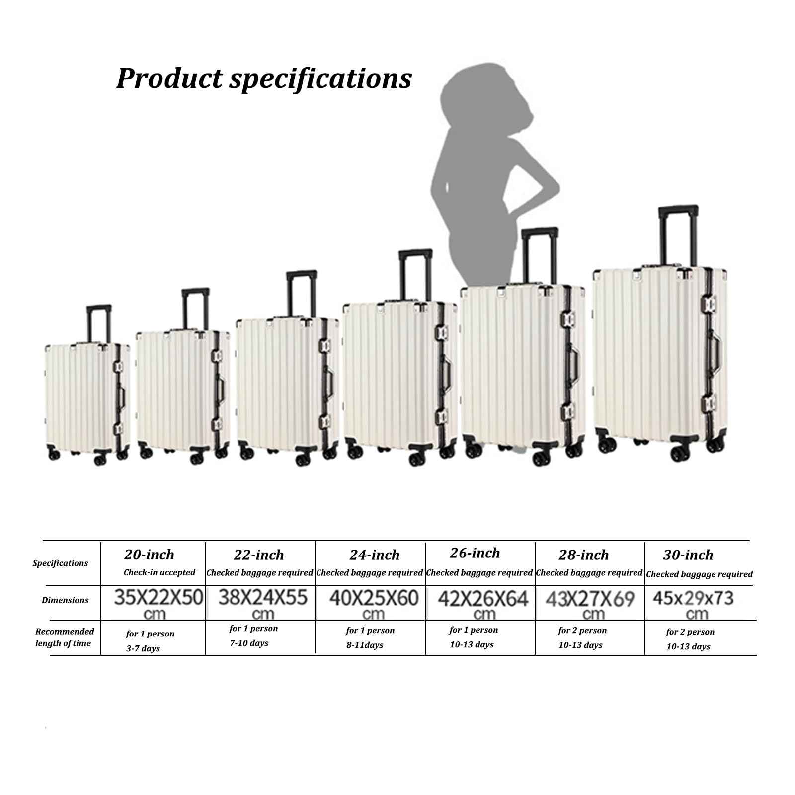 Equipaje de Mano, Maleta Rígida con Gancho, Maleta Giratoria con Ruedas de Gran Capacidad, Impermeable y Duradera para Viajes(Silver,30")