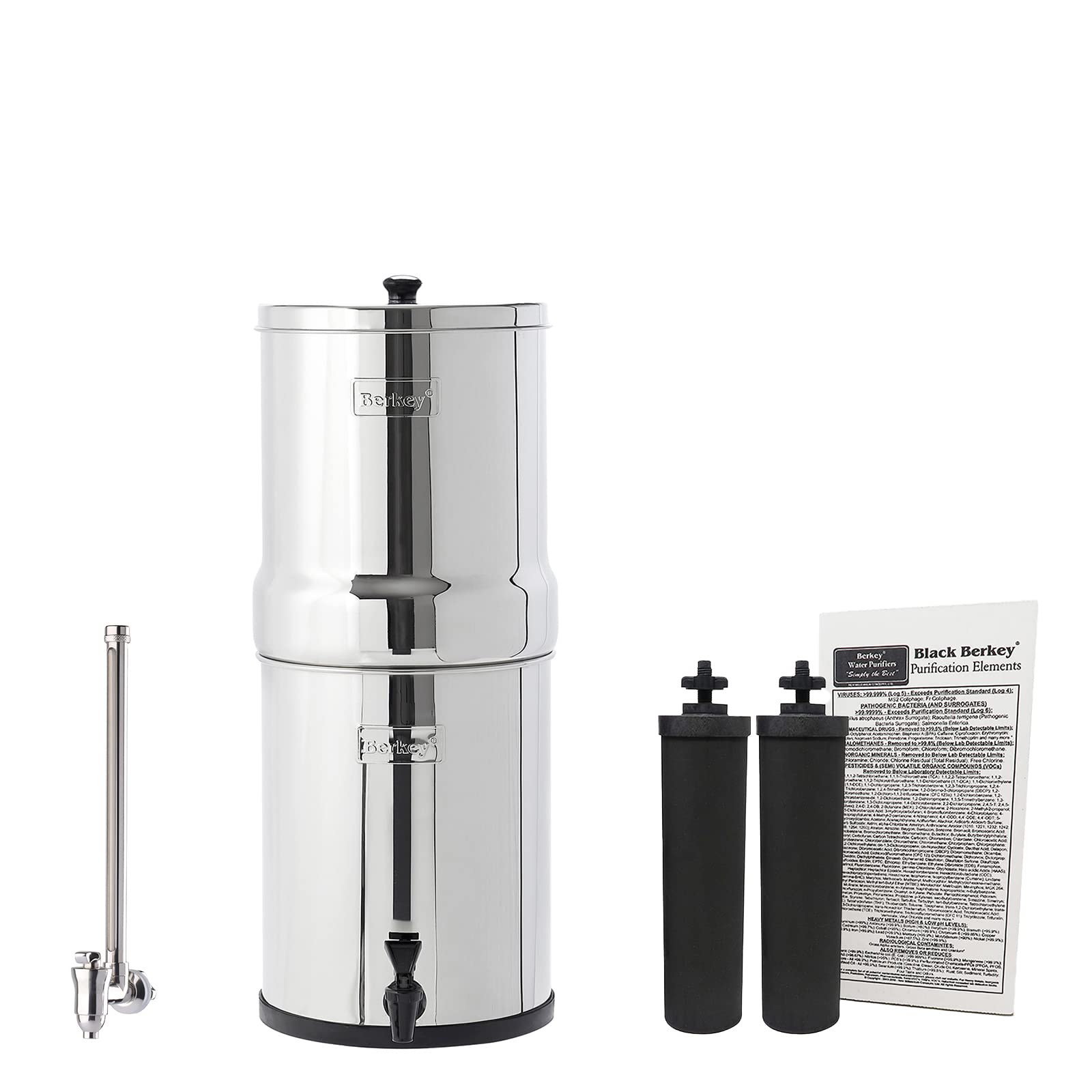 Royal Berkey Gravity-Fed Water Filter System with 2 Black Berkey Elements Plus Deluxe 10" Stainless Steel Berkey Water View Spigot