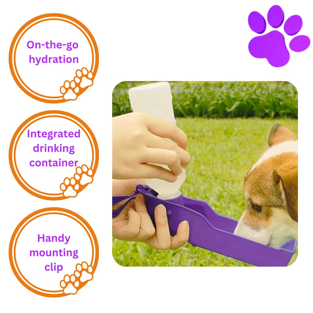 Pet Travel Kit - Bowl, Water Bottle, Toy & 20 Eco Doggy Bags - Compact Bundle, Orange & Purple - Image 2