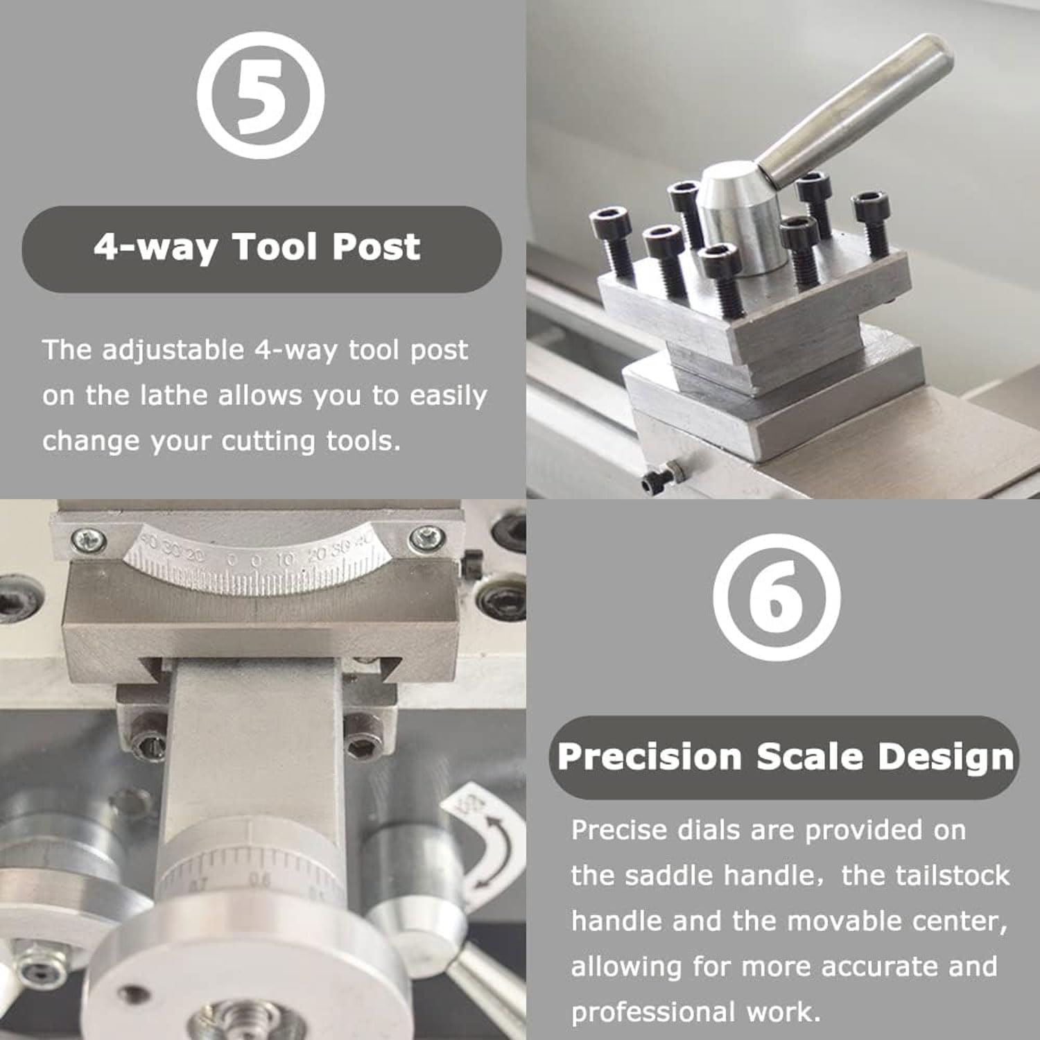 JOSBY Tornio da banco per Metallo di precisione metrica, fresatrice per tornio in Miniatura da 900 W, velocità variabile Continua 50-2500 Giri/min, Foro Passante del mandrino da 38 mm