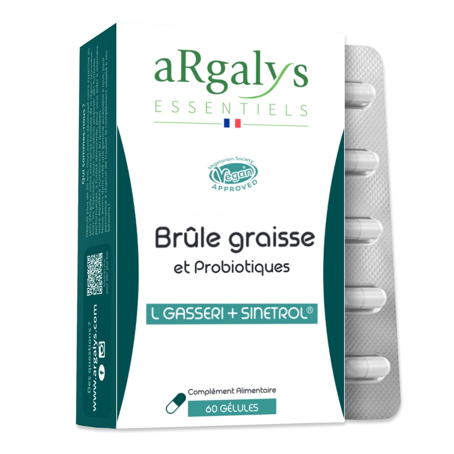 Bruleur de graisse, Formule avec Guarana, Sinetrol® & Probiotiques - Minceur - Perte de Poids, Boost du Métabolisme & Digestion, Cure de 1 mois (60 Gélules), Fabriqué en France, Vegan