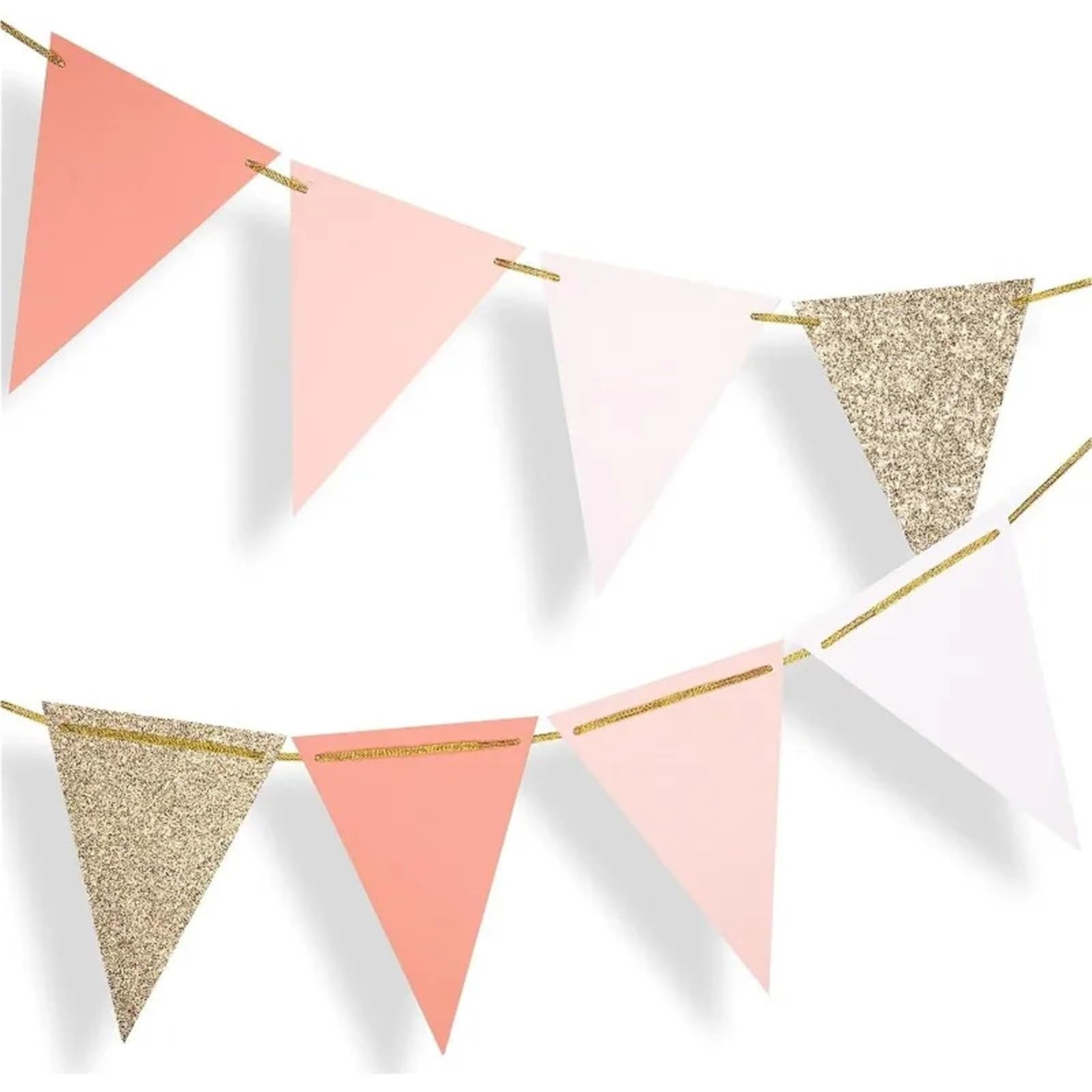 Banderín Vintage, banderines grandes de papel verde dorado, triangulares for decoraciones for fiesta cumpleaños y bodas Para Decoración(Pink Gold)