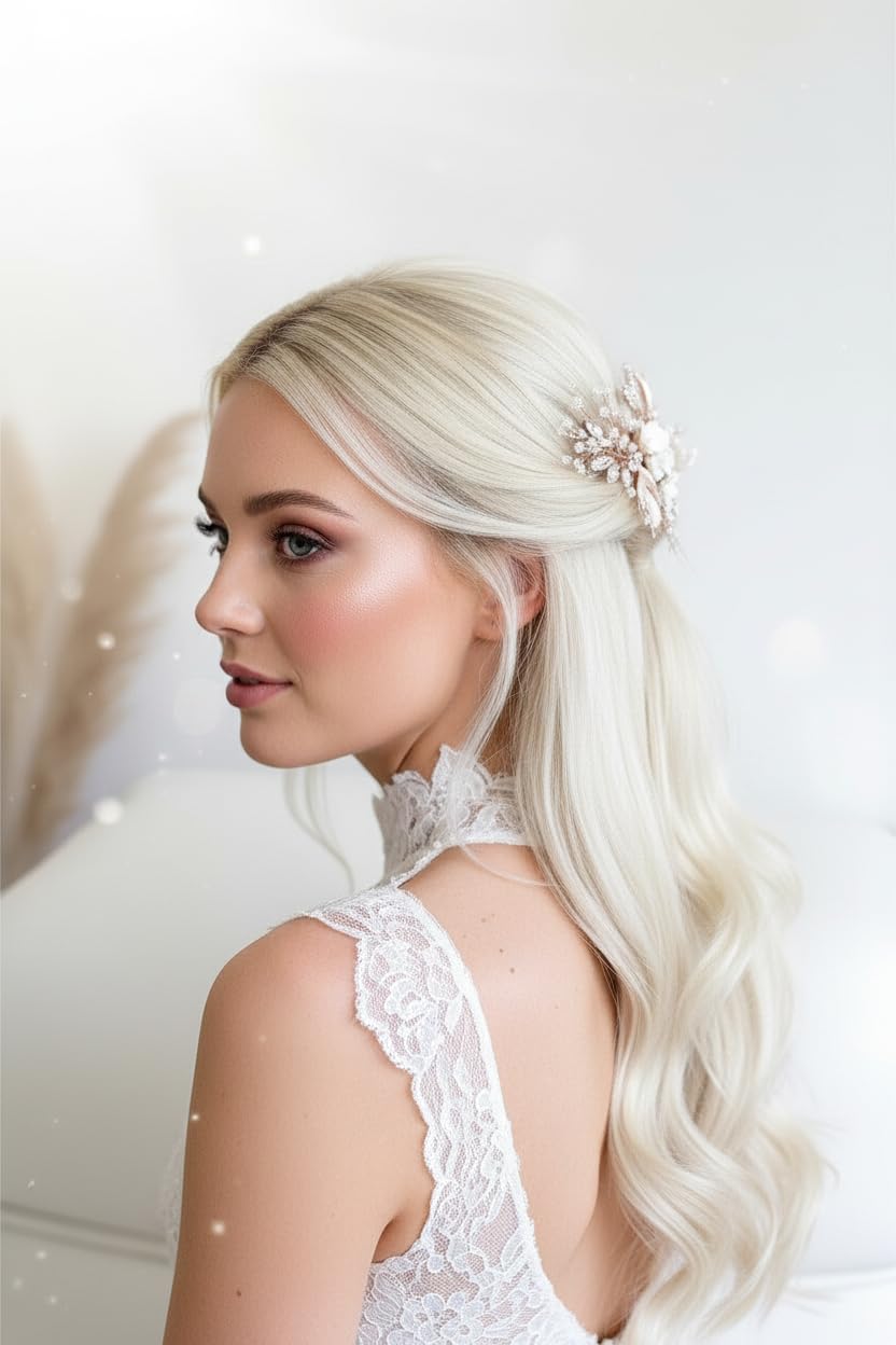 Haarkamm Damen Hochzeit – 3D Blüten Haarschmuck in Roségold Gold oder Silber – Handgefertigter Brautschmuck Haarranke für Kommunion Jugendweihe & festliche Anlässe