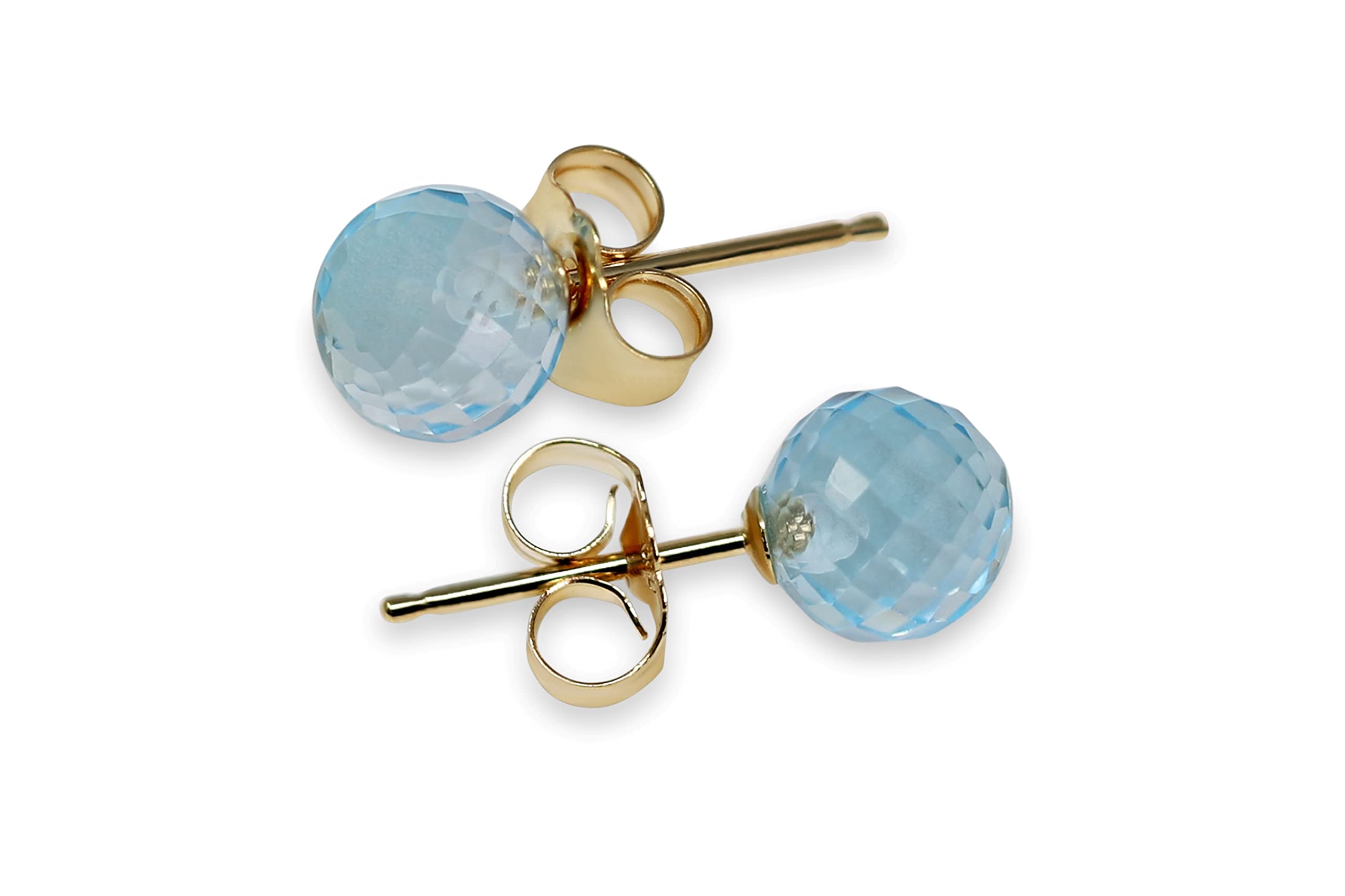 KOKAV 14K Yellow Gold Genuine Blue Topaz 6 mm Ball Stud Earrings