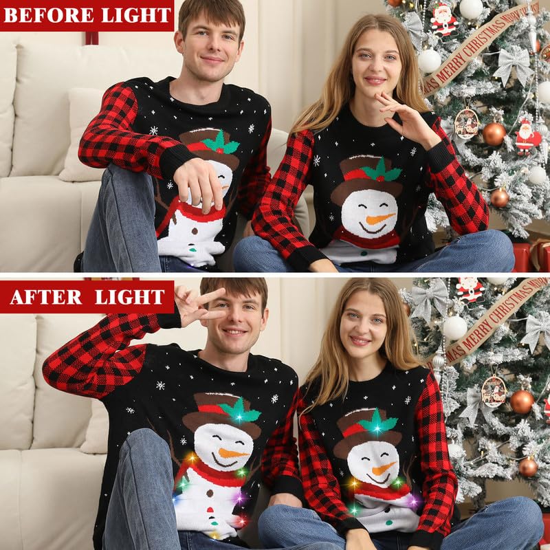 Jersey Navideño con Luces Reno Bufanda Suéter Navidad Mujer Hombre Pareja