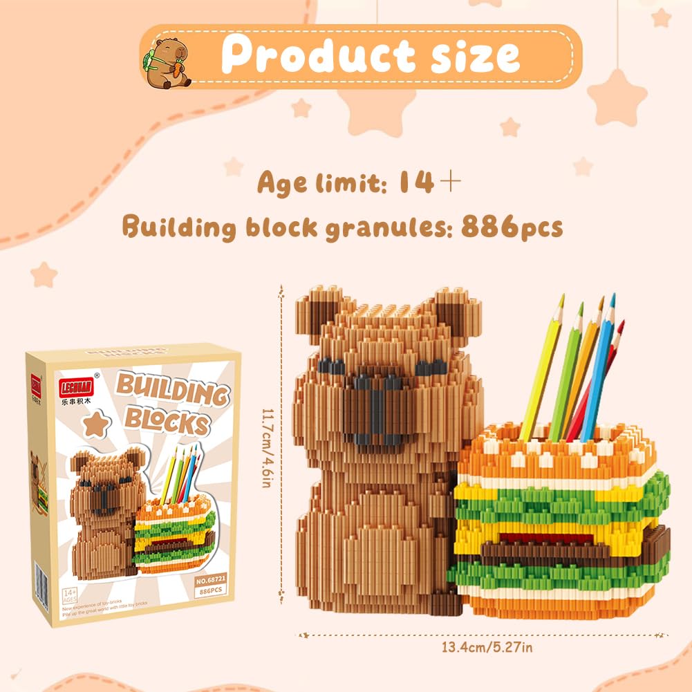 FCXVXCL Capybara Pen Holder Animal Building Blocks Pen Pot DIY Desk Organiser Capybara Pencil Holder Unique Collectible Gift Functional Office Decor Educational Toy Gifts - Image 2