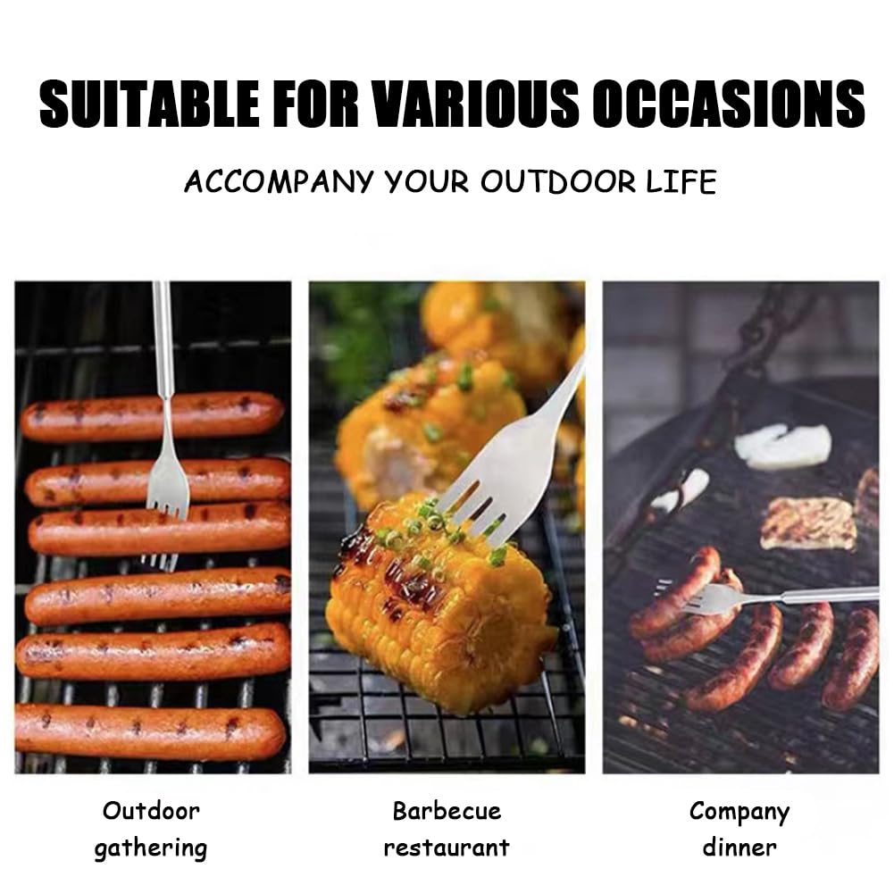 2 Pieces Extendable Fork and Spoon 22-63cm Stainless Steel Extendable Tableware BBQ Fork Long Retractable Spoon Long Handle Roasting Sticks for BBQ Camping Toasting Cocktail Dessert Dinner - Image 3