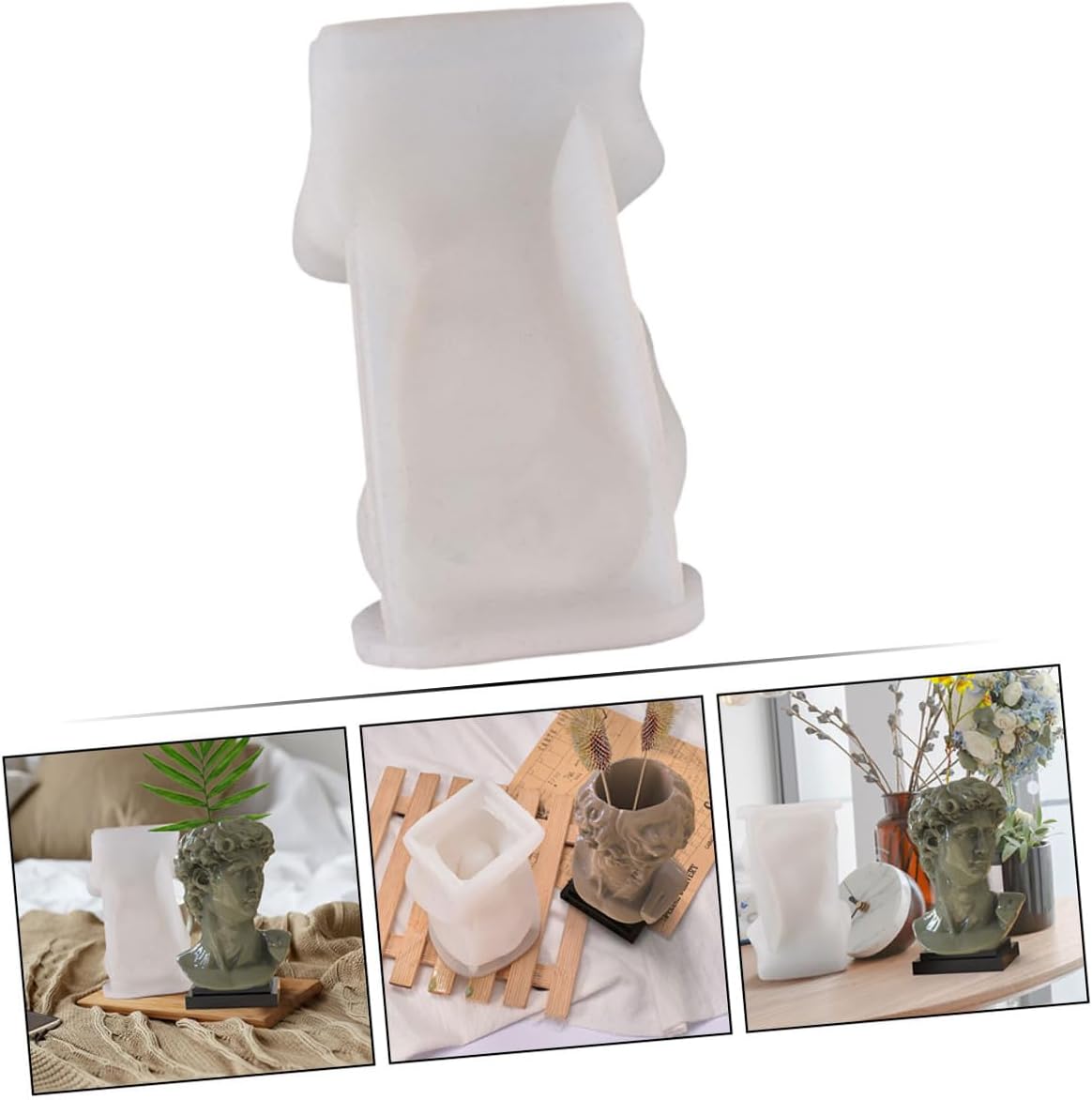 NUOBESTY Flexible Silicone David Head Vase Mold for DIY Epoxy Flowerpot Casting Reusable High Transparency Silicone Mold for Resin Soap Candle Making and Crafting